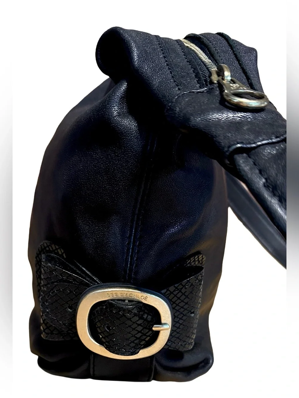 SEE BY CHLOE BLACK LEATHER SLOUCHY SHOULDER BAG